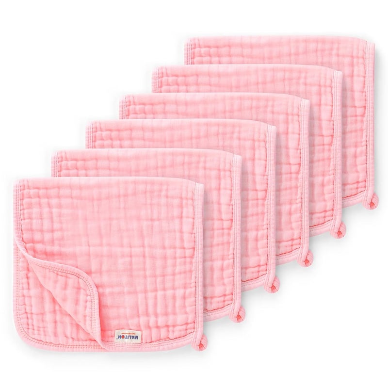 Maliton Muslin Burp Cloths for Baby Girl 6 Pack Large 20''x10'' 100% Cotton Burp Rags Absorbent and Soft 6 Layers Baby Burp Cloths Newborn Girl Essentials(Pink, Pack of 6) - Image 1